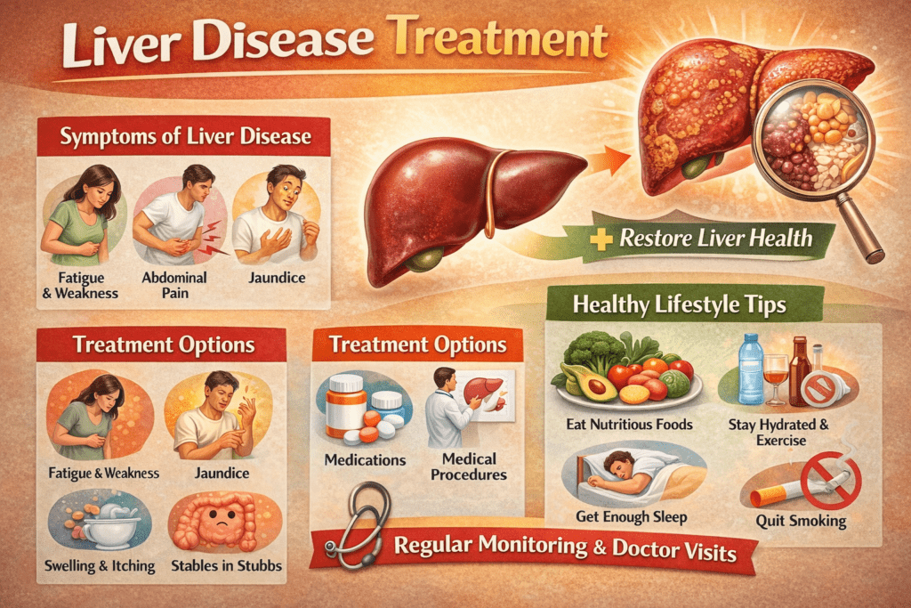 Liver disease symptoms and treatment options diagram by gastroenterologist in Raipur