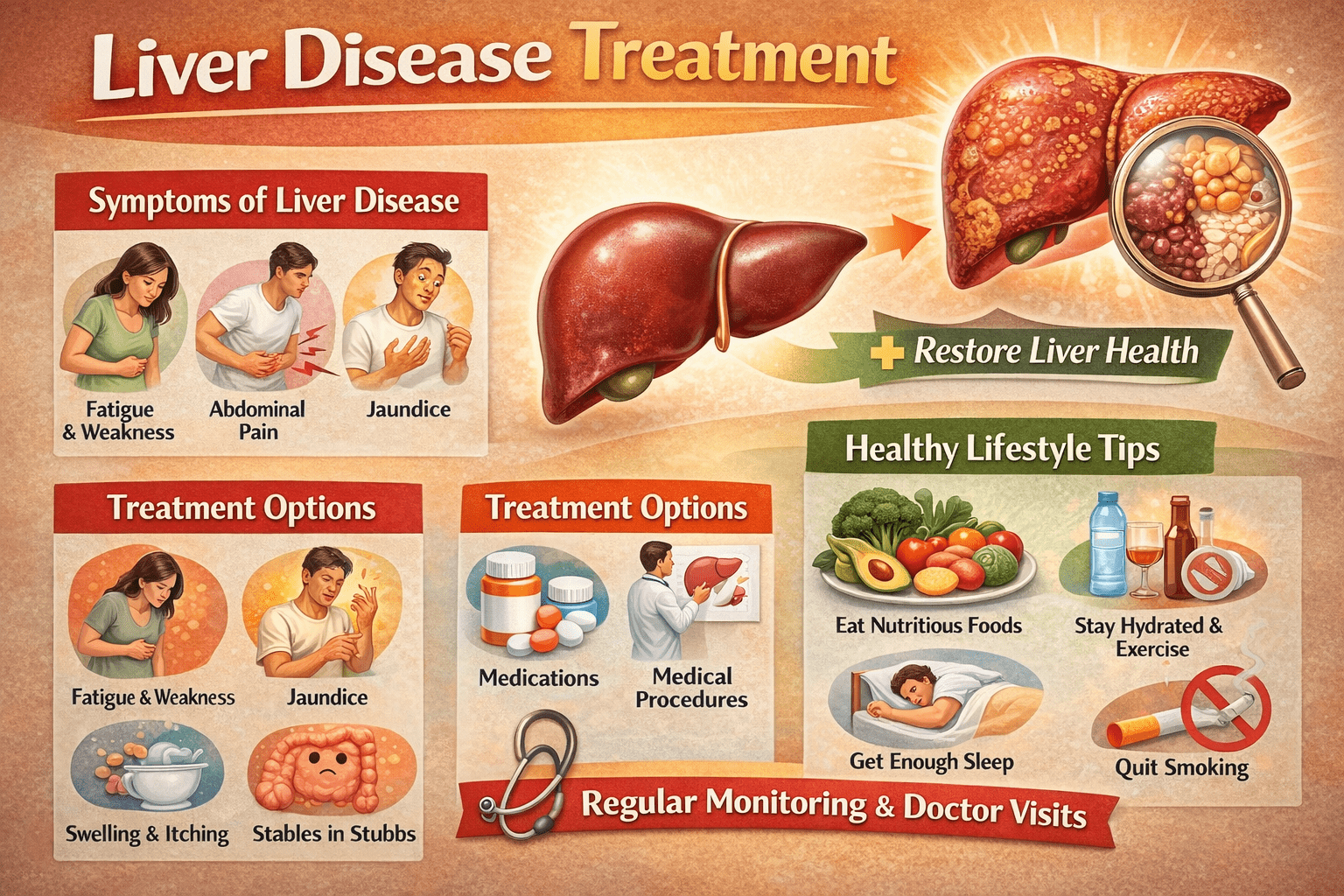 Liver disease symptoms and treatment options diagram by gastroenterologist in Raipur