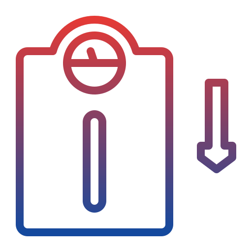 “Obesity treatment weight loss icon with scale and downward arrow representing fat reduction”