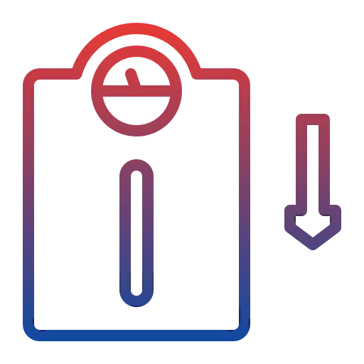 “Obesity treatment weight loss icon with scale and downward arrow representing fat reduction”